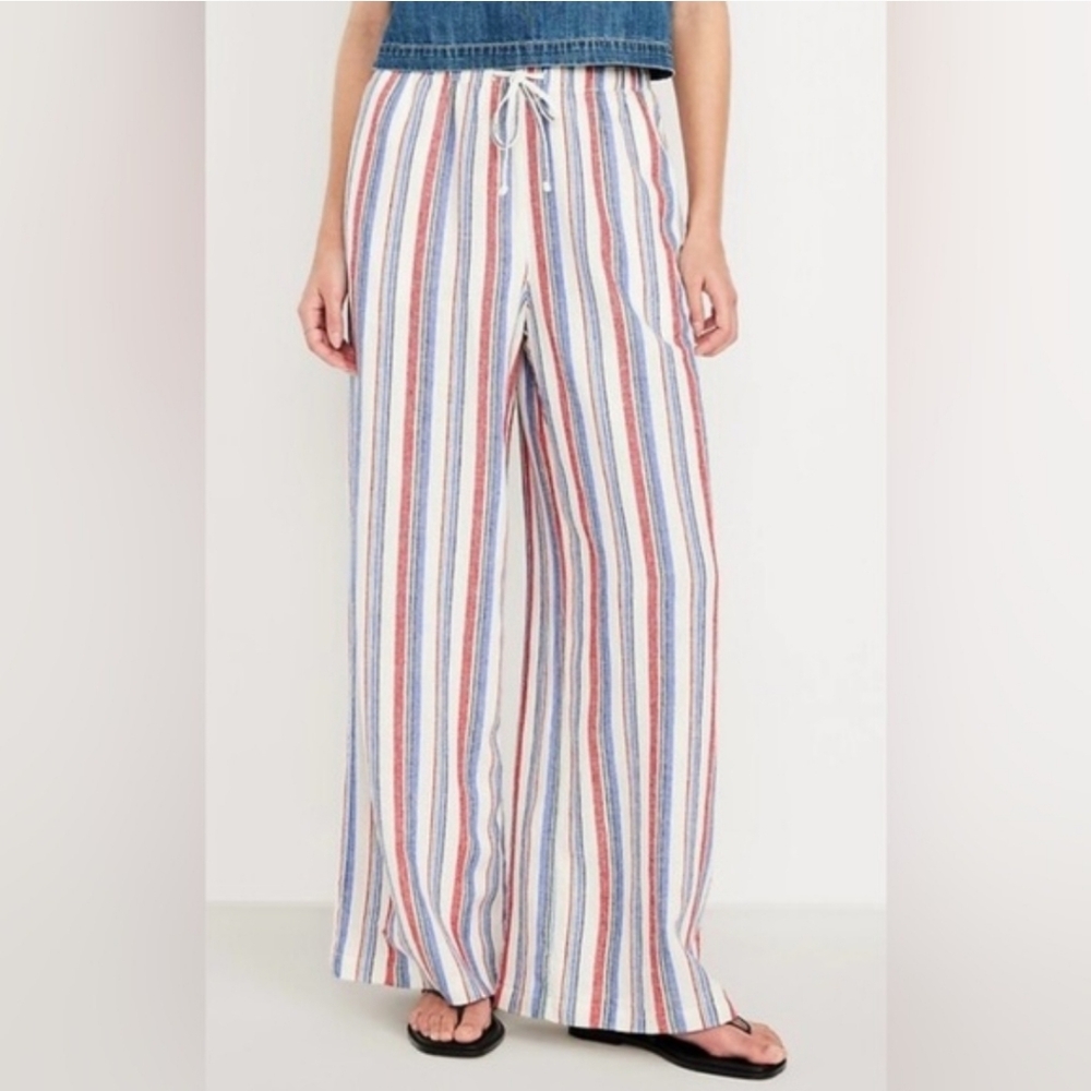 Old Navy | Linen Blend High Rise Wide Leg Multi Stripe Pants Size Small